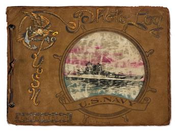 (WORLD WAR TWO.) Navy mans scrapbook showing the gruesome aftermath of the Pearl Harbor attack.